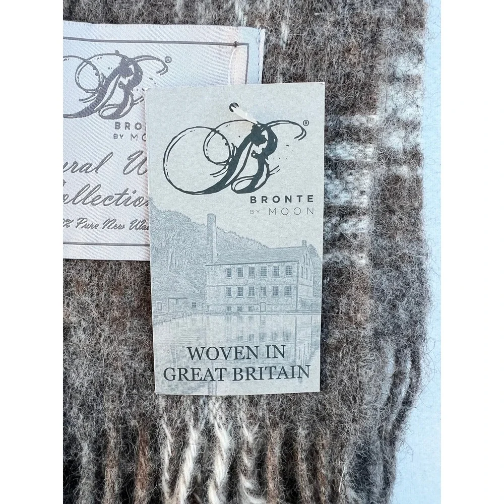 Bronte by Moon Natural Wool Ombre Brown Plaid Fringe Throw‎ Blanket 135x195cm